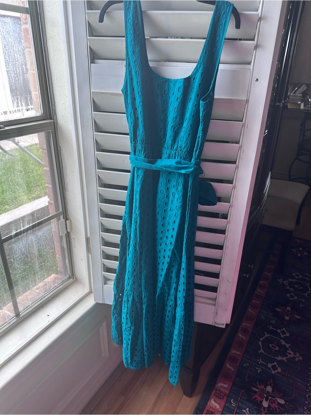 J. Crew Teal Eyelet Maxi Dress with Waist Tie - Picture 4 of 4